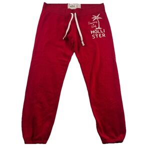 Hollister Red Sweatpants Womens M Dreaming of Surf Joggers Palm Tree Embroidery